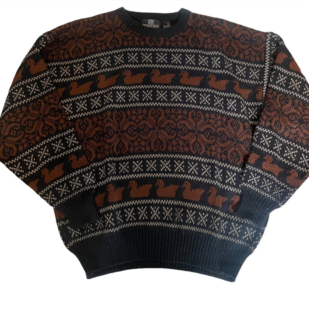 Vintage Jonathan Bryan Funky Geometric Grandpa Dad Knit Sweater ducks